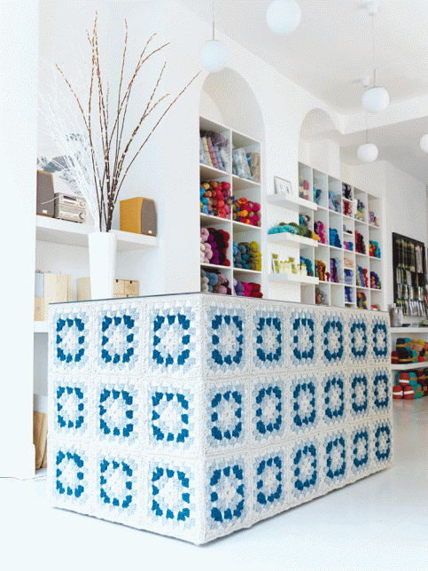 Yarn bombed, granny square, crochet counter