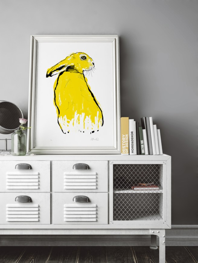 Tiff-Howick-yellow-hare-screenprint-500x700mm-interior-design